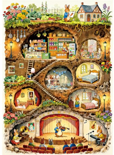HUADADA Jigsaw Puzzles for Adults 1000 Pieces-Bunny Burrow Town | Eco matte oil print, eye strain relief, tight puzzle piece fit, vibrant colours,gifts for men women