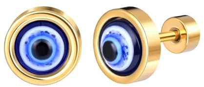 MicVivien Edelstahl Ohrstecker Auge Ohrschmuck Punk für Herren Damen Evil Eye Ohrringe Stecker Männer Runde Tunnel Plug Ohrpiercing Barbell Stud Hypoallergen Silber/Gold/Schwarz