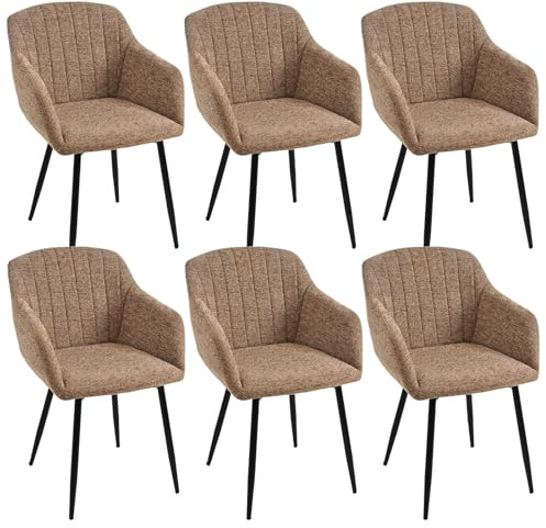 Goeurvant Esszimmerstühle 6er Set mit Armlehnen, Polsterstühle aus Chenille, Armlehnstühle, Küchenstühle mit Rückenlehne und Metallgestell für Esszimmer Wohnzimme, Kaffee
