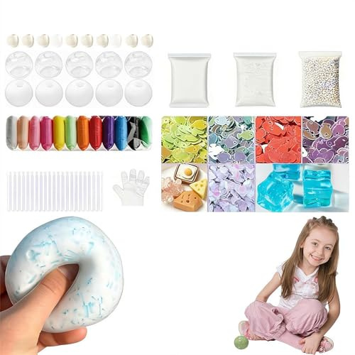 10er-Set DIY Stressball-Herstellungs-Kit, 10 leere Stressdruckkugel-Hüllen, komplettes SquishiesBall-Herstellungs-Set mit Luftpumpe, Expander-Werkzeug und Füllern, Stellen Sie Ihre eigenen