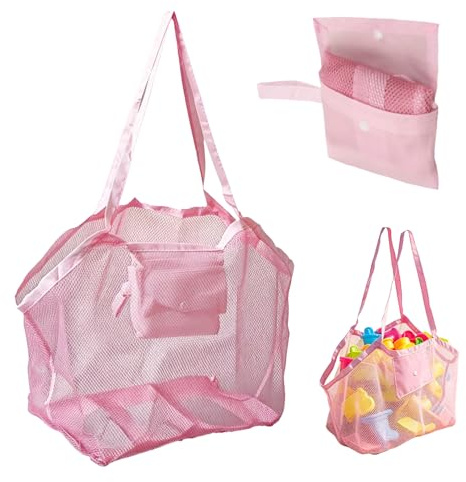 Strandspielzeug Tasche,Sandspielzeug Tasche Netz,Strandtasche Kinder XXL Groß,Netztasche Strand,Netzbeutel Sandspielzeugtasche,Spielzeugtasche für Unterwegs Aufräumsack Spielsack Beachbag Faltbar (R)