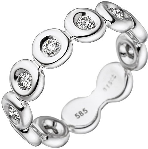 Jobo Damen Ring 585 Gold Weißgold 9 Diamanten Brillanten Weißgoldring Diamantring Größe 54