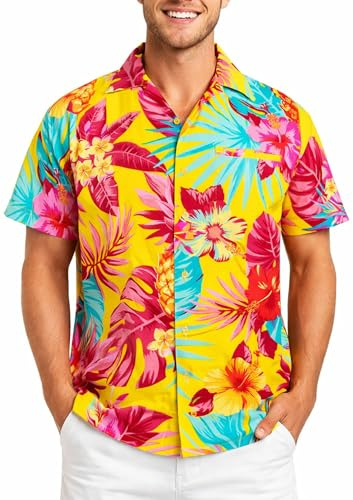 King Kameha Herren Hawaiihemd Kurzarm – Sommer Aloha Shirt mit Ananas-Print, leicht und pflegeleicht