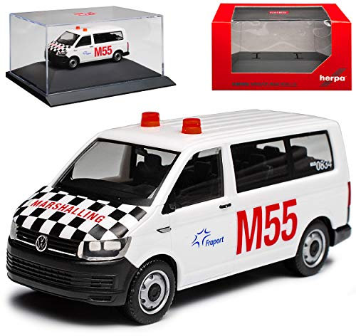 Volkwagen T6 Multivan Fraport Flughafen Frankfurt Personen Transporter Weiss T5 Ab 2. Facelift 2015 mit Sockel und Vitrine H0 1/87 Herpa Modell Auto mit indiv..
