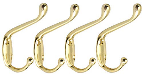 sourcing map 4pcs Patère Crochet Porte Manteau Murale pour Peignoir Serviette Crochet De Porte Salle de Bain Cuisine Inoxydable Acier avec Vis Ton d'or