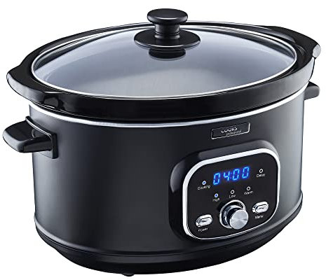 Cooks Professional Digital Slow Cooker 3.5 Litre with Glass Lid, Cool Touch Handles, Dishwasher Safe Bowl, 2 Heat Settings & Keep Warm & Delay Functions | Small One Pot Cooking Machine | Black