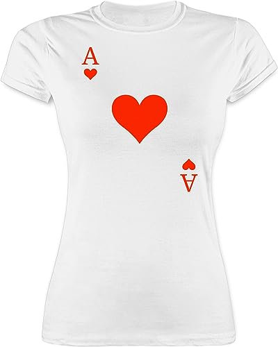 Shirt Damen - & Fasching - Herz Ass Kartenspiel Karneval Kostüm - XXL - Weiß - Partner Faschings Tshirt t-Shirt kölner Karnevals t sprüche karnevall Frauen karnevalsshirts karnaval Oberteil
