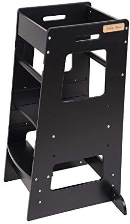 KiddyMoon Kitchen Helper For Kids Step Stool Learning Tower For Children Learning Chair Adjustable Height Level Montessori Furniture, Babies Kitchen Gadgets, ST-003, Black