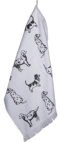 Clayre & Eef Gästehandtuch 40x66 cm Weiß Grau Baumwolle Rechteck Hunde Toiletten Handtuch