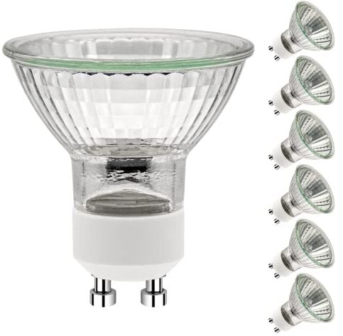 Simusi GU10 Halogen Light Bulbs, GU10 Bulbs 50W, 6 Pack Spotlight Bulbs AC 230V 50W, Light Bulbs Halogen Equivalent Energy 2 Pin 35° Beam Angle 2700K Dimmable Warm White
