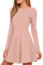 Brosloth Robe Courte Femme Evasée Manches Longues Col Rond Robe Patineuse Sexy Casual Chic (Rose, XL)