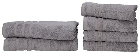 Müskaan® 6er Bambus Handtuch Set Kiesel, 50% Baumwolle & 50% Bambus, 450g/m² – 2X Duschtuch 70x140cm & 4X Handtuch 50x100cm – Öko-Tex, Handtücher Set Baumwolle, Handtuchset Grau, 60°C waschbar