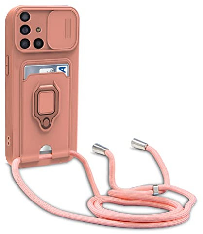 yanasuo Protección de Cámara Funda Compatible con Samsung Galaxy A71 4G, con Anillo Soporte, Ajustable Collar Correa de Cuello Cordón Carcasa de Silicona-Pink