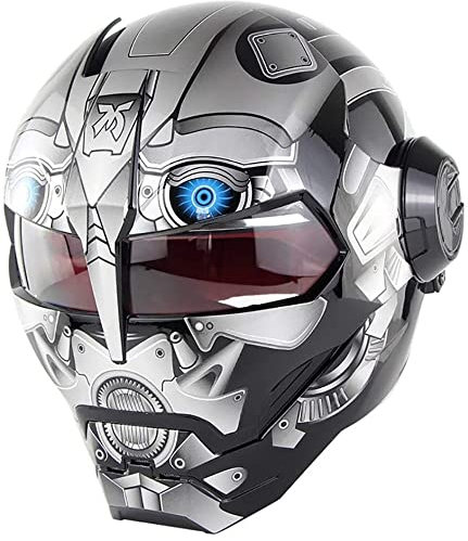 Herren Motorradhelm, Fullface Helm Klapphelm Iron Man Motorradhelm Retro Full Helm Jethelm Offroad Four Seasons ECE Certification Brain Cap Helm 5,L=59-60CM