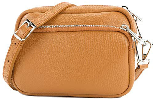 modamoda de - T231 - ital. Umhängetasche Klein Small aus Leder, Farbe:Camel