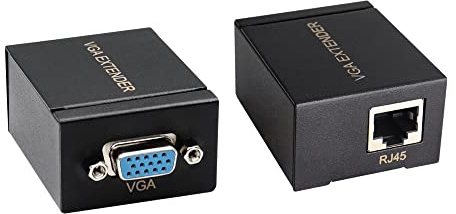 RIIEYOCA Confezione da 2 adattatori VGA Extender, da VGA a RJ45 su cavo Ethernet Cat5e/Cat6 per convertire segnale VGA, può essere esteso a 60 m di distanza di cavo (nero