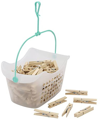JVL Plastic Peg Basket with 102 Birch Wood Pegs, Brown, (19-216-242)