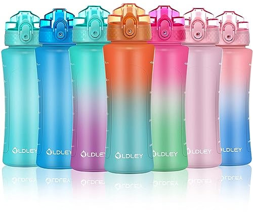 OLDLEY 450ml/15oz Kids Water Bottle with Straw Childrens Boys Girls Toddler Reusable Drink Bottles with Times Markings for School Home Camping Outdoor Sports BPA Free Leakproof Durable