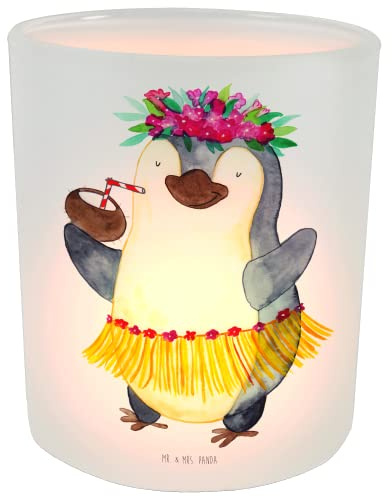Mr. & Mrs. Panda Teelicht Pinguin Kokosnuss - Geschenk, Glas Windlicht, Hawaii, Urlaub, Windlicht Zur Hochzeit, Windlicht Kerze, Windlicht