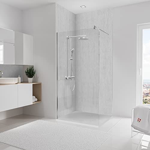 Schulte 2 panneaux muraux 100 x 255 cm, surface 5.1 m², épaisseur 3 mm, revêtement salle de bain douche, résistant aux rayures, parement béton, DécoDesign, livré avec adhésif double face