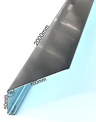 2m Traufe Ablaufblech Traufeneinlauf 2 Meter lang, 100mm x 50mm, mit 135°, Rinneneinlauf Dach-Rinnen-Einhang Dachblech Trauf-Dichtung in grau anthrazit RAL 7016 (100 x 50 x 2.000mm mit 135°)