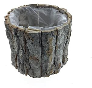 finehomegarden Blumentopf Holz Topf Rinde Borke Pflanztopf Ø15cm H12cm Natur gekälkt Übertopf