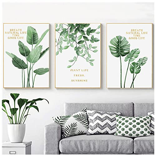 Wanfoou 3 pezzi Poster in stile botanico,Botanica Foglie Verdi,Stampe da Parete per Quadri Moderni Soggiorno, Camera da Letto,Decorazioni Casa,Cucina, Bagno, Senza Cornici (30 x 40 cm)