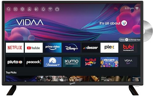 Supersonic VIDAA Smart LED HDTV con Reproductor de DVD Incorporado - (24 Pulgadas)