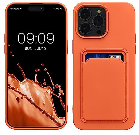kwmobile Case Compatible with Apple iPhone 14 Pro Max Case - TPU Phone Cover with Credit Card Holder - Orange