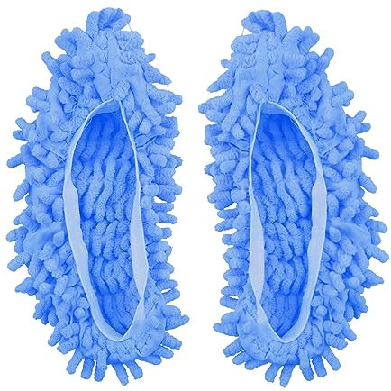 2Pcs Dust Mop Slippers, GLADFRESIT Microfiber Mop Socks, Washable Shoes Cover Floor Cleaner for Bathroom, Kitchen, House Cleaning (Blue)
