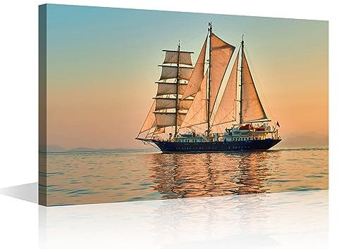 TISHIRON 1 panneau voilier sur toile pour chambre à coucher, salon, yacht, voile au coucher du soleil, décoration d'intérieur moderne, peinture, paysage marin, bureau, décoration murale maison, cadre