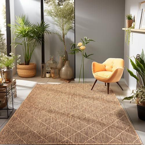 Carpettex Outdoor Teppich Wetterfest 200x300 (200x290 cm) Rauten Design Kupferfarbe - Ideal für Balkon, Garten, Terrasse, als Küchenteppich - Teppich Waschbar, Wasserfest, Pflegeleicht, Flachgewebt