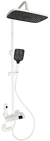 Edelstahl Duschsystem Duscharmatur Regendusche Duschset Massage Handbrause Led Mischbatterie Badezimmer Duschpaneel Kopfbrause Modern großer Nachrüsten Montageset shower system Dusche (Weiss)