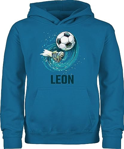 Kinder Hoodie Jungen Mädchen - Fußball Schuss Cool Fußballfan | Fußballgeschenkideen - 128 (7/8 Jahre) - Himmelblau - Geschenke Fussball Kind fussballgeschenke fußballfans Leon Pullover