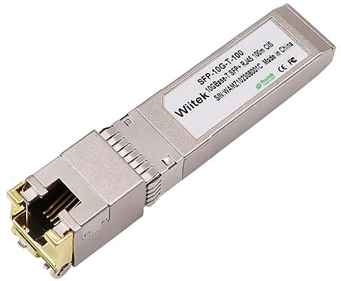 Wiitek 100 Meters, 10Gbps SFP+ to RJ45 Modules, 2.5G/5G/10GBase-T Copper RJ45 to SFP+ Transceiver, Compatible for Cisco SFP-10G-T-X, Ubiquiti, Netgear, Mikrotik, Low Power Consumption