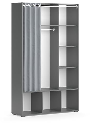 Vicco Armoire Luigi, Gris, 105.8 x 178.1 cm avec Tringle à Rideaux