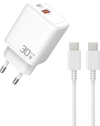 30W USB C Ladegerät, Gobxoici 2 Port PPS GAN PD3.0 Schnellladegerät für Google Pixel 8/8Pro/8a7/7Pro/7a/6/6Pro/6a/Google Pixel Watch, Phone 14/15 Pro Max,Galaxy S23 Ultra/S22 mit 1.2M Typ C Ladekabel.