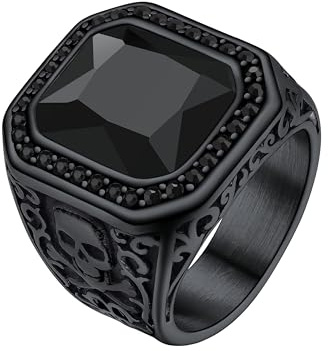 Richsteel Big Synthetic Onyx Square Siegelringe für Männer Frauen Edelstahl Totenkopf Ring für Party mit Geschenkverpackung
