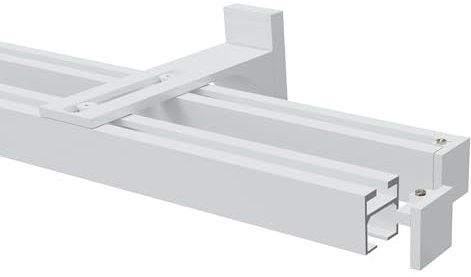 Gardineum - 2.00 m - eckige 20 x 20 Schiene mit Wandträger, 2-läufig, weiß