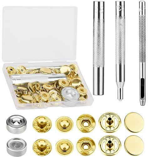 48 Botón Snap Metal, Kit de Cierres a Presión de Cuero, Botones a Presión a Prueba de ÓXido, Corchetes de Presión Metálicos, Adecuados para Ropa y Otros Productos Artesanales