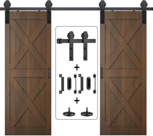 Arti-Life 3 m langes, robustes Schiebetür-Hardware-Kit mit Türhaken und 2 Griffen, Doppeltür, glatt und leise, einfach zu installieren, passend für 4,5 cm Dicke und 76,2 cm breite Türverkleidung