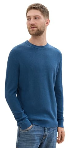 Tom Tailor Herren Basic Strickpullover aus Baumwolle, 36295 - Dark Teal Melange, L