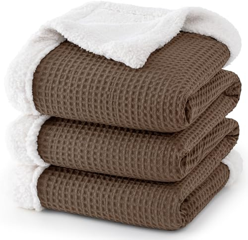 PHF Waffel-Sherpa-Decke, Queen-Size-Größe, 228 x 228 cm, luxuriöse Plüsch-Flanell-Fleece-Decke für den Winter, kein Ausfallen, kein Pilling, gemütlich, weich und wendbar, Waffelgewebe, Bettwäsche für