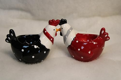 Holzwurm 2 portauovo in ceramica pollo Ida rosso/nero/bianco, decorazione pasquale galline
