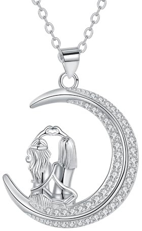Arrebol Collar Hermanas Plata de Ley 925 para Mujer Luna Hermanas Colgante Media Luna Collar Amistad Joyería Regalos Originales Para Madre Mujeres Hermana Mejor Amigo