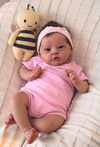 ROSHUAN Reborn Babypuppen mit offenen Augen, 45,7 cm, weiches Vinyl, realistisch, für Neugeborene, Lebensgröße, gefälschte Bebe, gewichtet, lebensechte Reborn-Babypuppen mit Stoffkörper für Kinder