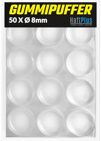 HaftPlus - 50 Stück Elastikpuffer, Anschlagpuffer transparent, Möbelpuffer selbstklebend, Schutzpuffer Anschlagdämpfer, Höhe 2,5mm, Ø 8mm