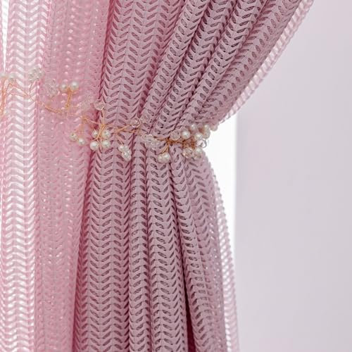 Daesar Vorhänge Halbtransparent Leinen mit Haken, Rosa Vorhänge 2er Set 107x244CM Nordisch mit Wellen Muster Vorhänge Lichtdurchlässig Schlafzimmer Wohnzimmer Küche