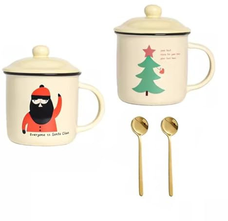 tazza da caffè, regali personalizzati, Tazza da caffè da 13 Oz, Tazza da Colazione in Ceramica con Manico E Tazza da Latte con Coperchio, Adatta for Latte Cacao e Regali di Natale (Colore : 2pcs/D)(Co