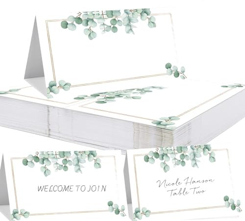 100Pcs Marque Place Mariage 9x10CM，BetterJonny Porte Nom Table Cartons Placement Cartes de Nom Anniversaire Carte De Table pour Table Réceptions Fêtes Evénements Célébrations (Feuilles-B)